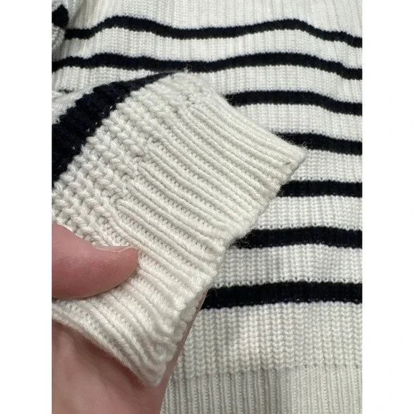 Sezane Ivory and Black Striped Button Henley Sweater - Picture 8 of 16
